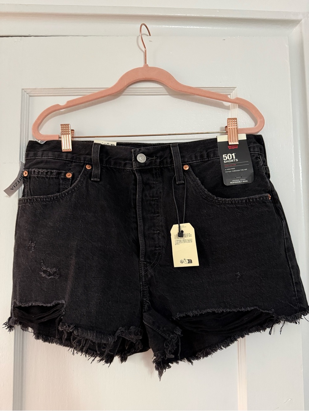 Levi's Black Distressed 501 Cutoff Jean Shorts
